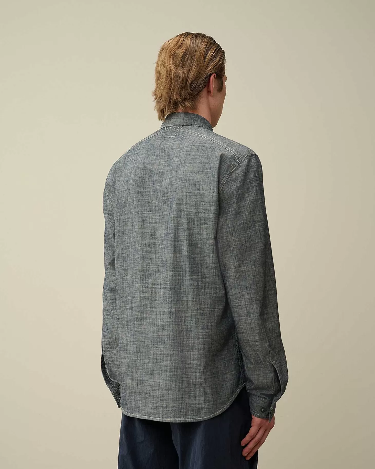 Best Sale Chambray Long Sleeved Logo Shirt Men Shirt