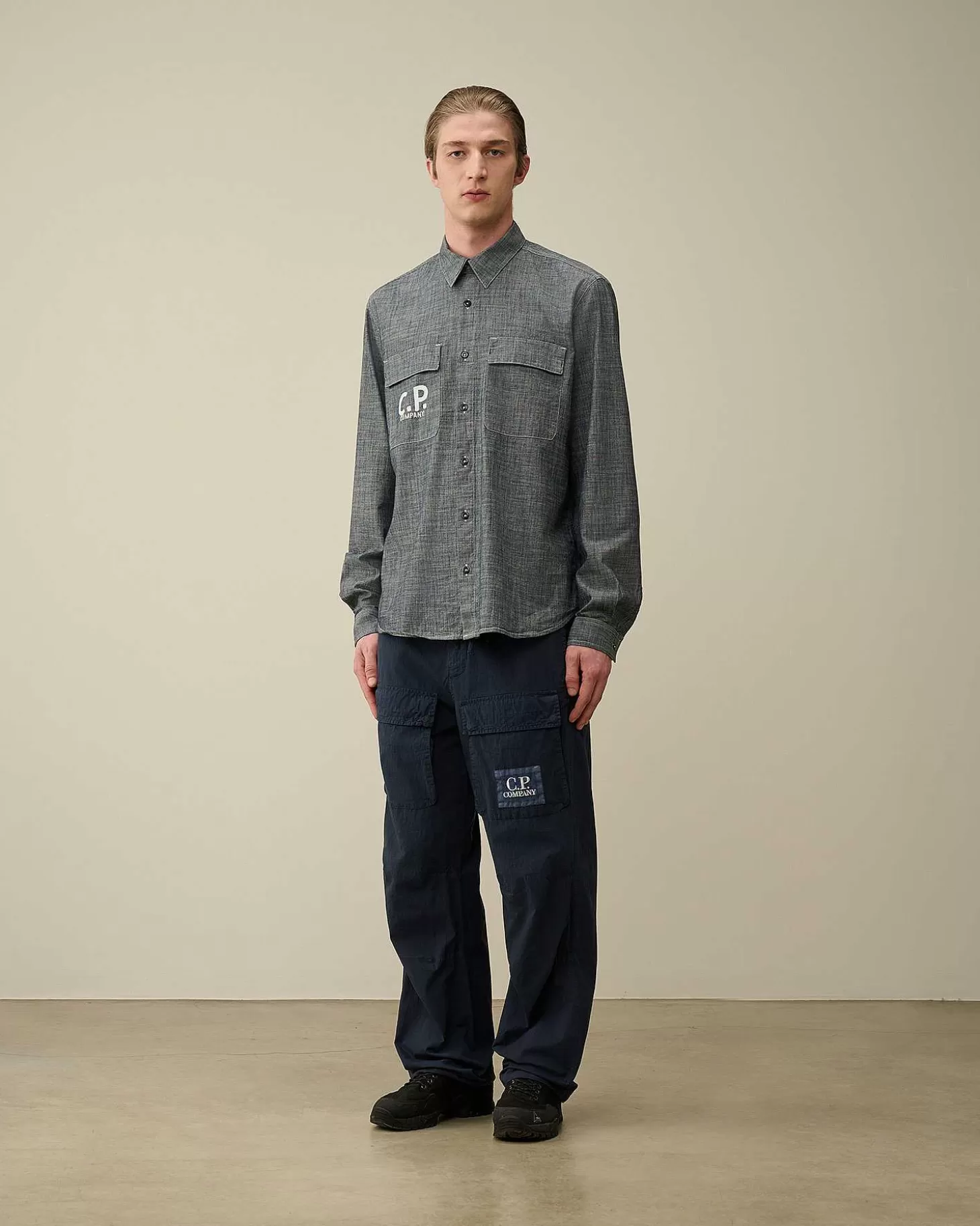 Best Sale Chambray Long Sleeved Logo Shirt Men Shirt