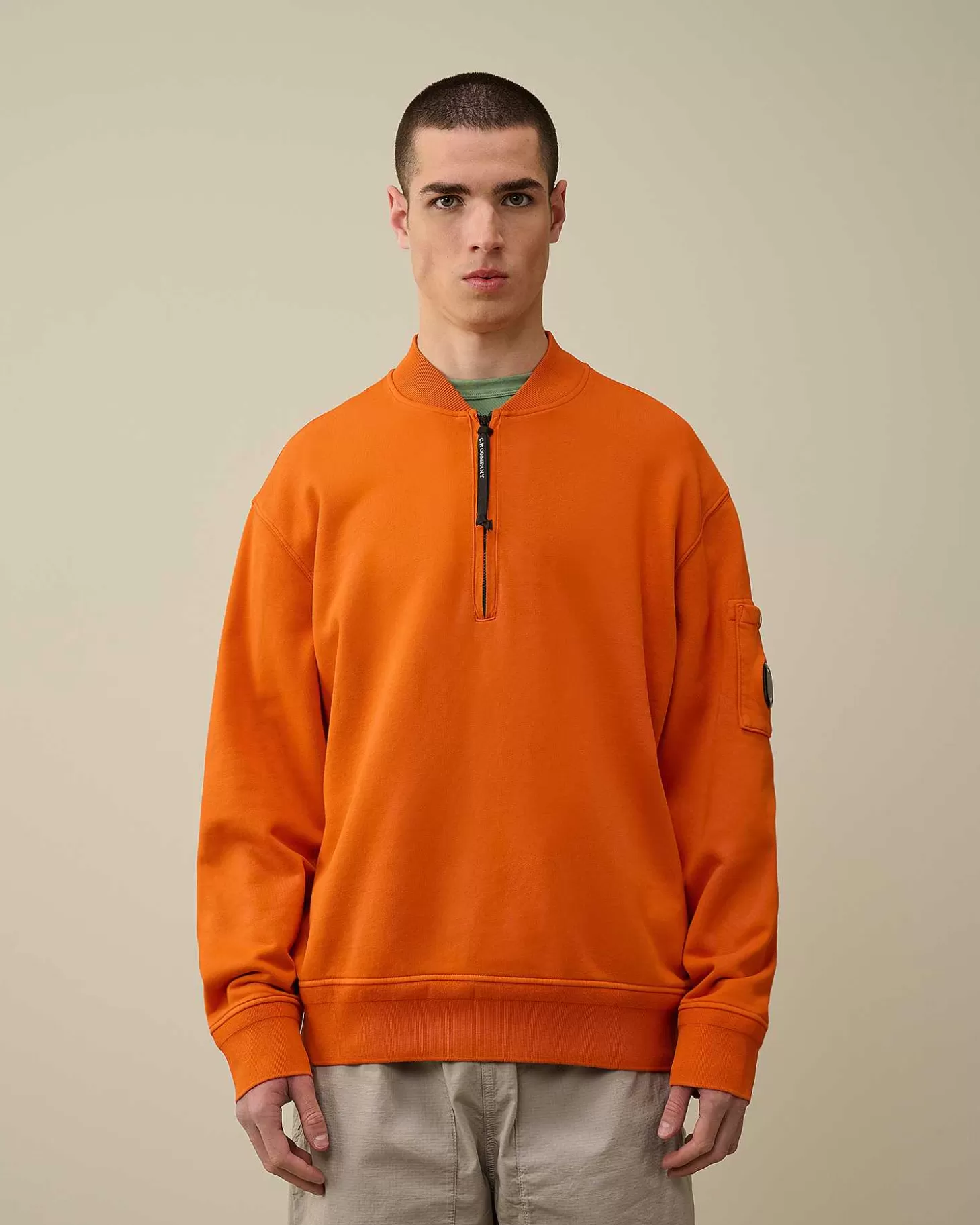 Discount Cotton Diagonal Fleece Zipped Sweatshirt Men Sweatshirts