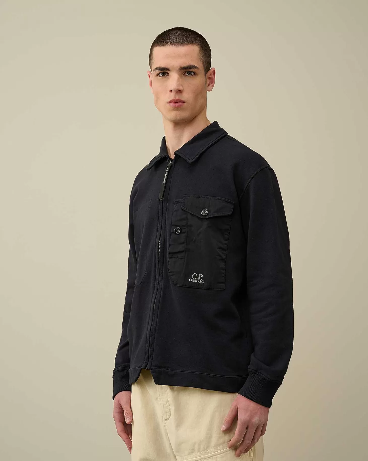 New Cotton Fleece Mixed Zipped Shirt Men Sweatshirts