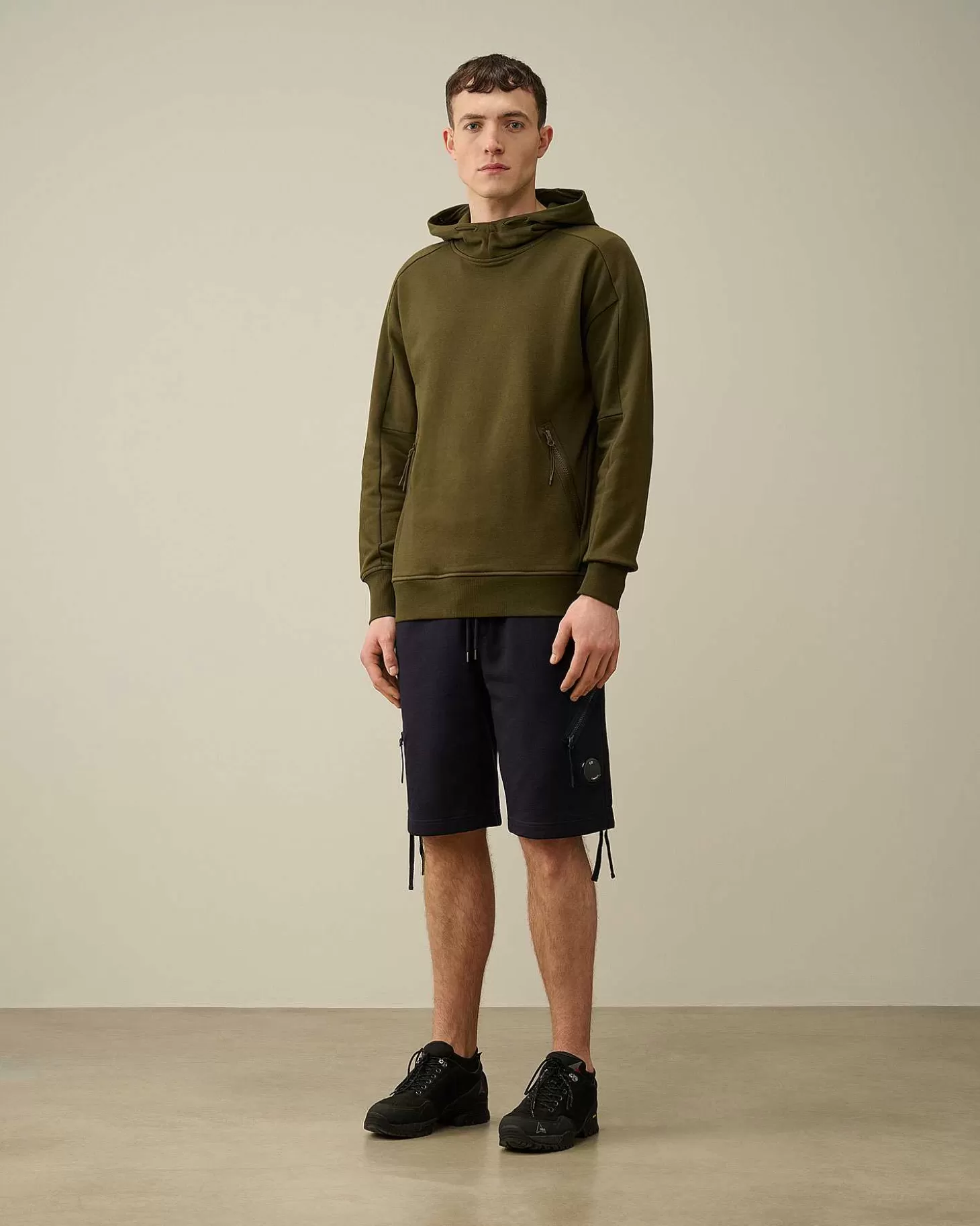 Cheap Diagonal Raised Fleece Goggle Hoodie Men Sweatshirts