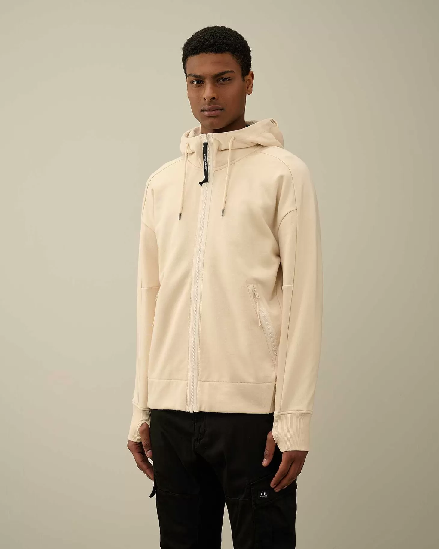 Clearance Diagonal Raised Fleece Goggle Zipped Hoodie Men Sweatshirts