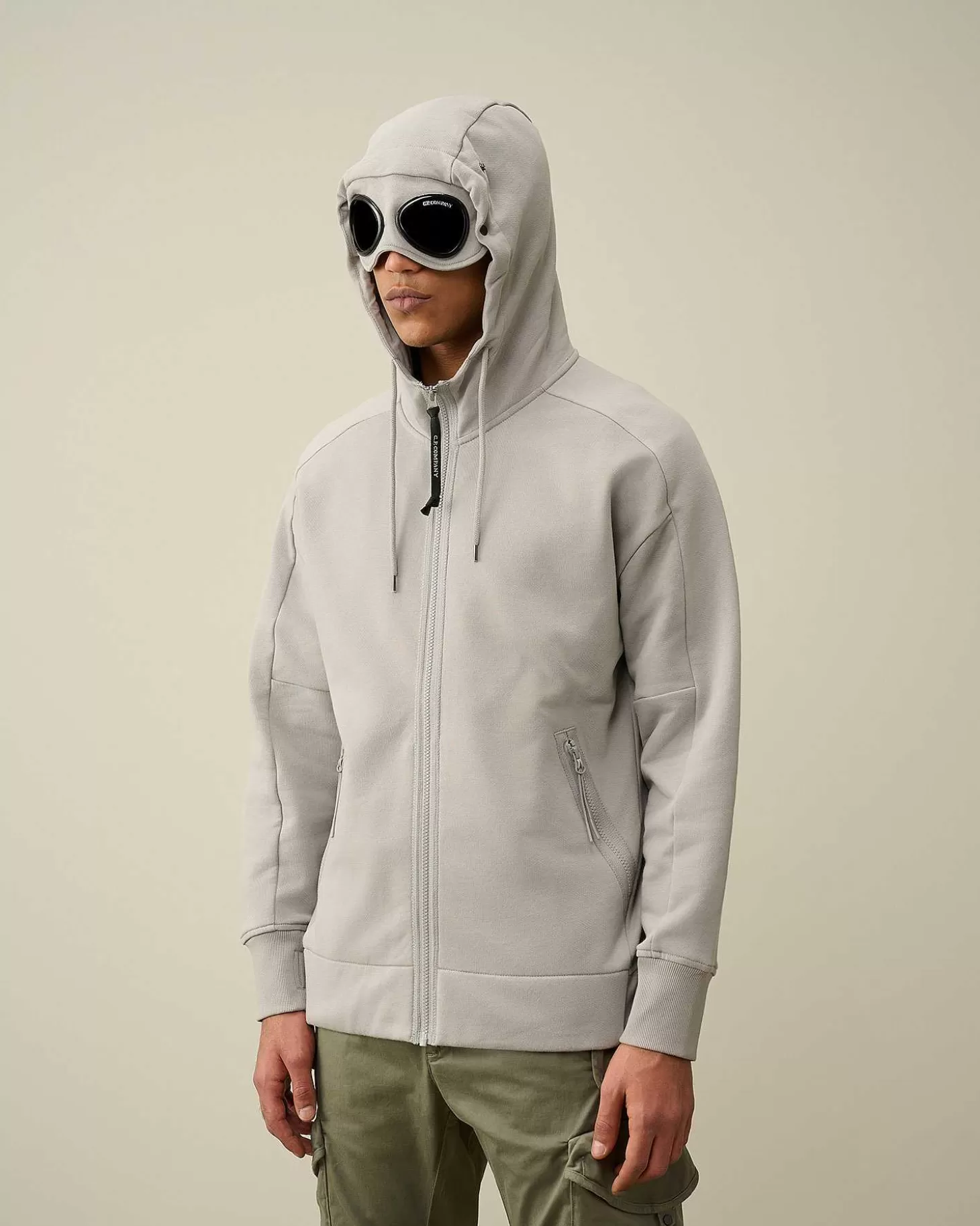 Outlet Diagonal Raised Fleece Goggle Zipped Hoodie Men Sweatshirts
