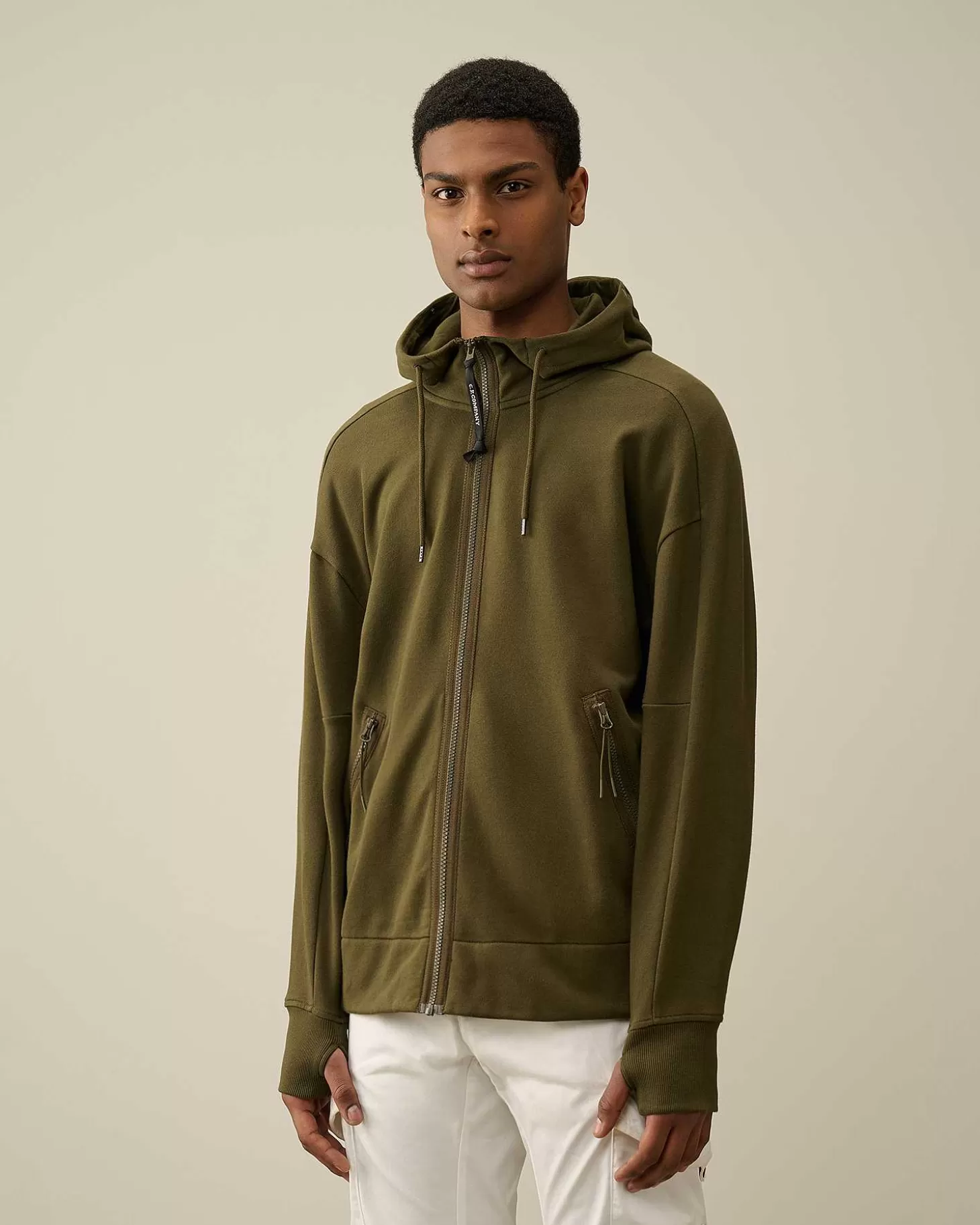 Hot Diagonal Raised Fleece Goggle Zipped Hoodie Men Sweatshirts