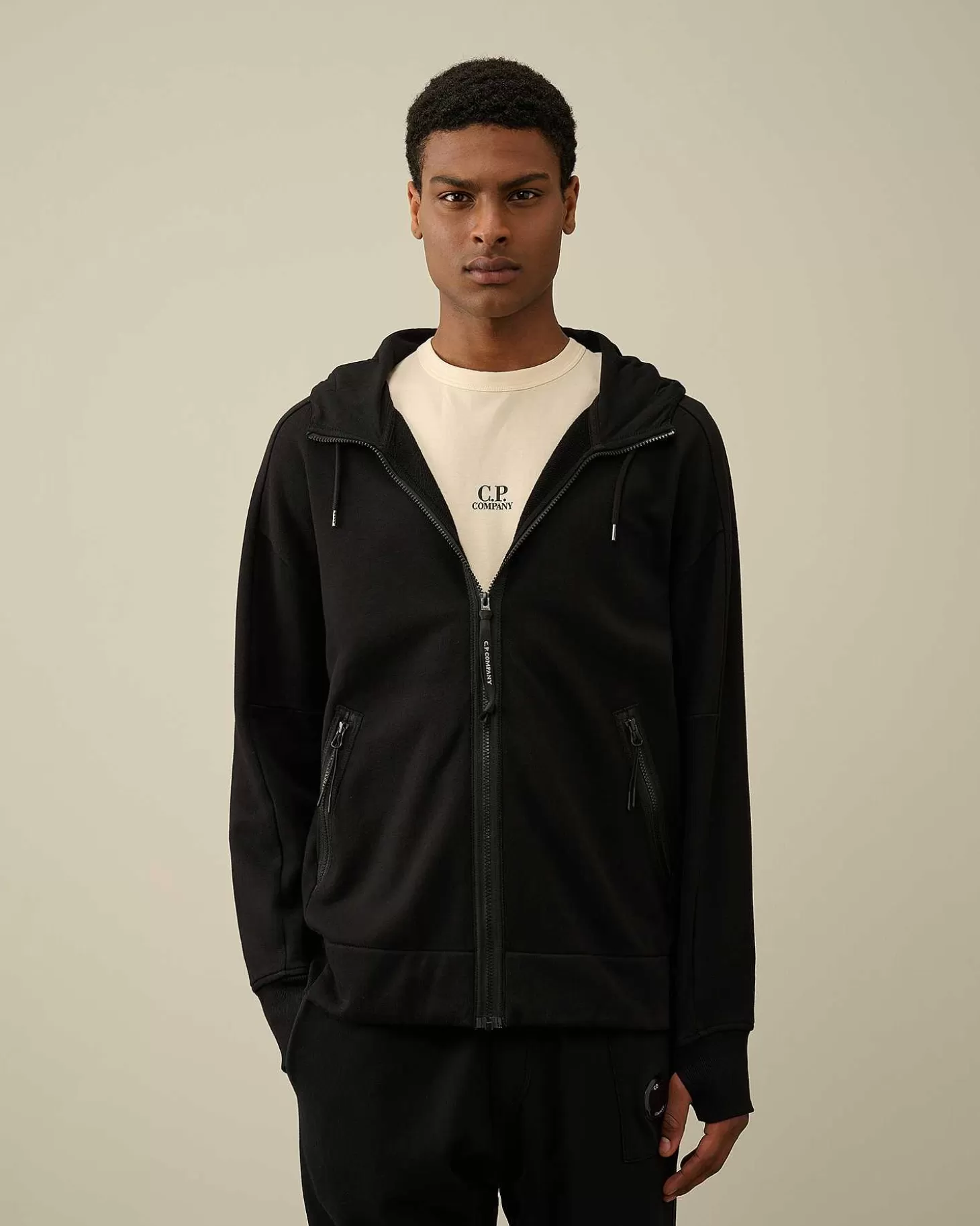 Cheap Diagonal Raised Fleece Goggle Zipped Hoodie Men Sweatshirts