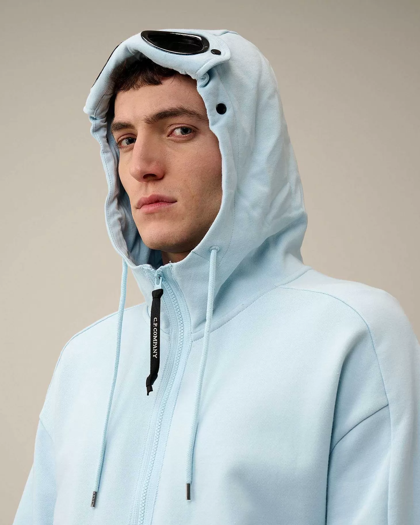 Clearance Diagonal Raised Fleece Goggle Zipped Hoodie Men Sweatshirts