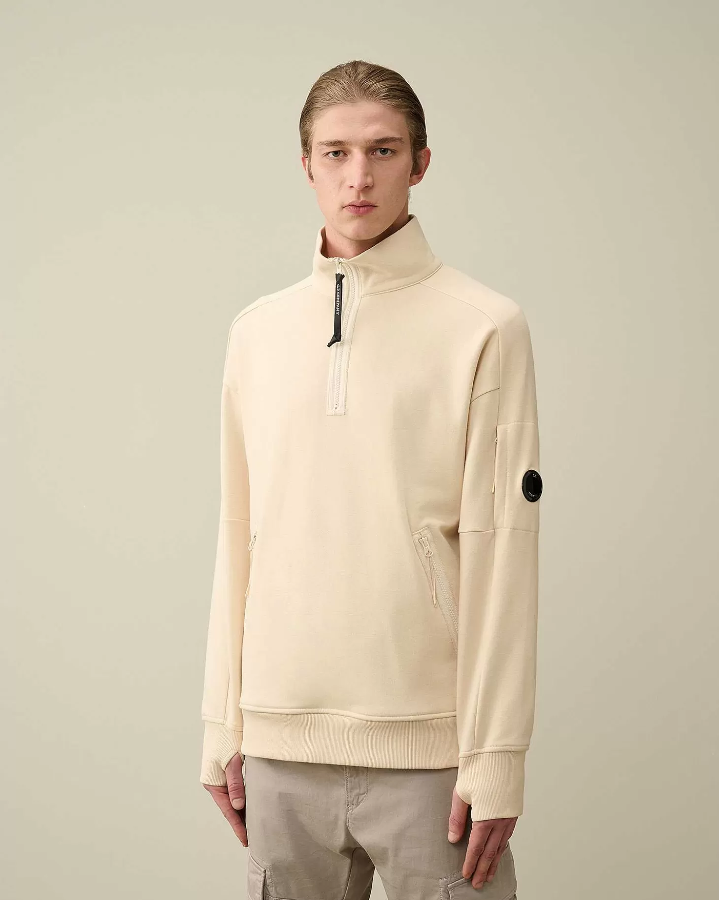 Outlet Diagonal Raised Fleece Zipped Sweatshirt Men Sweatshirts