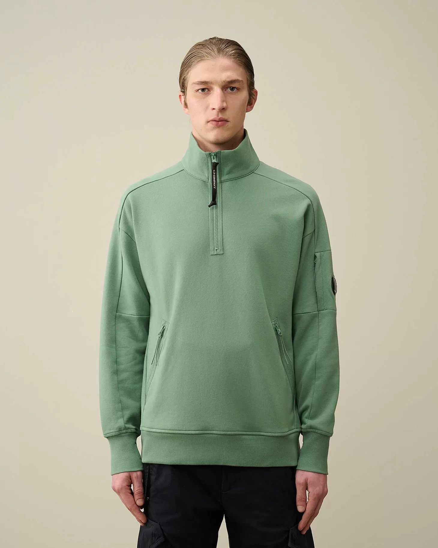 Store Diagonal Raised Fleece Zipped Sweatshirt Men Sweatshirts
