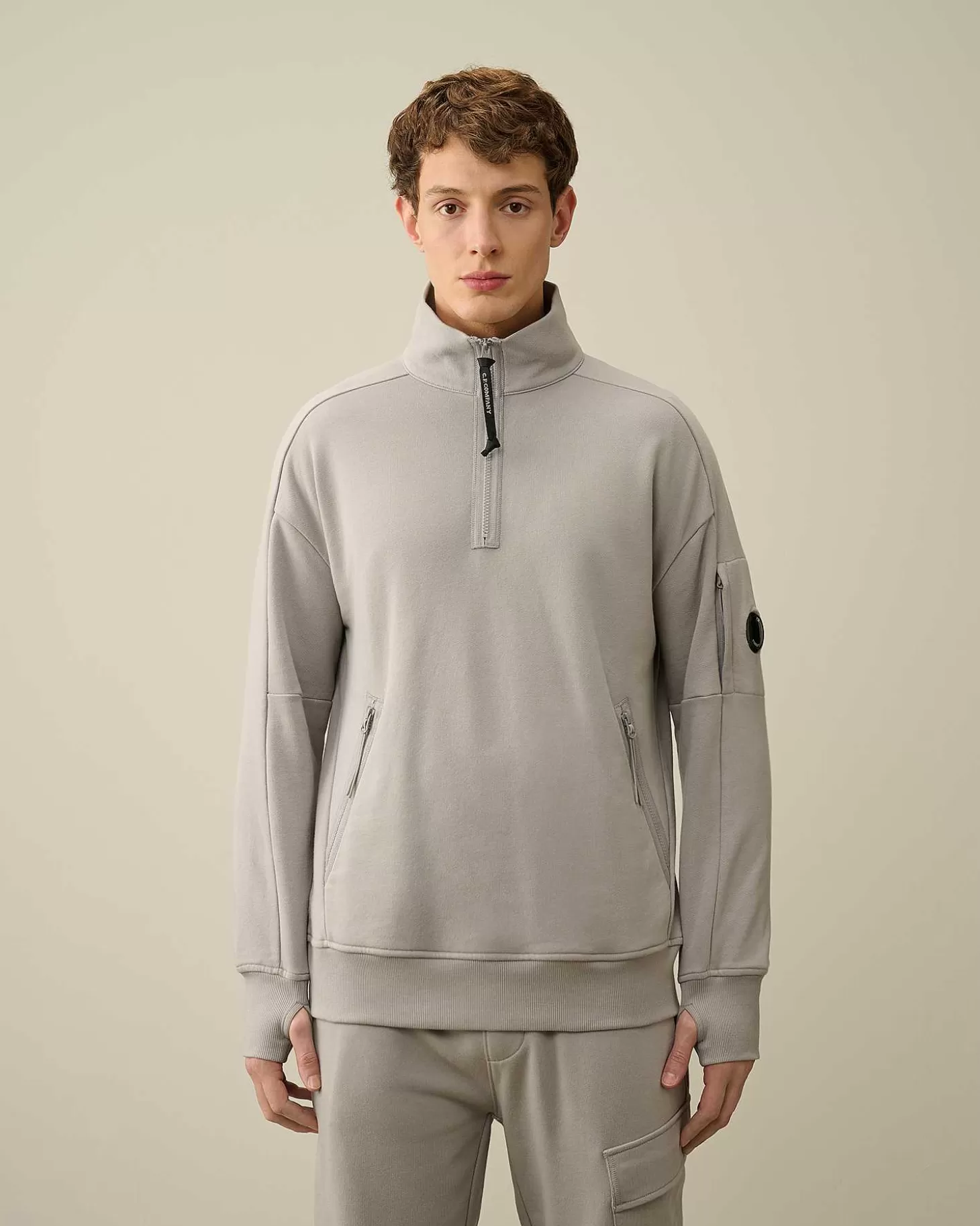 Best Diagonal Raised Fleece Zipped Sweatshirt Men Sweatshirts