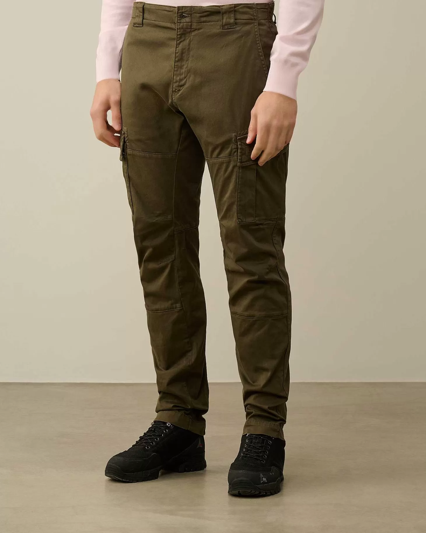 Outlet Stretch Sateen Ergonomic Logo Cargo Pants Men Trousers